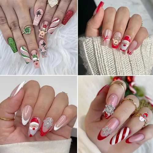 Vista 5 de 20 dijes de uñas de Navidad, copos de nieve 3D, muñeco de nieve, Papá Noel, alce, ciervo, para uñas acrílicas, invierno, Navidad, lindas gemas