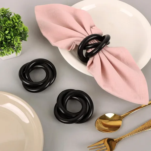 Vista 5 de Juego de 12 Servilleteros de Madera de Tres Anillos - Abrazaderas Portaservilletas para Decoración de Mesa de Comedor - Anillos Rústicos Modernos