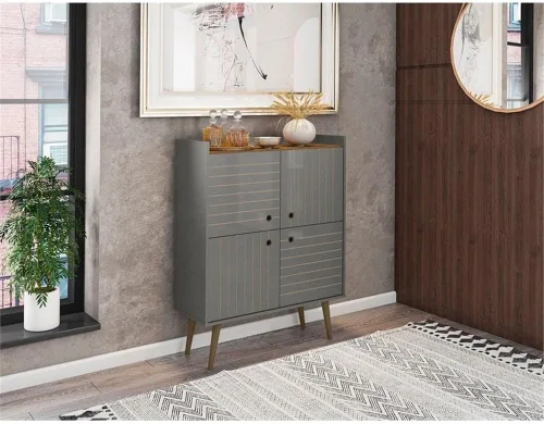 Vista 2 de Manhattan Comfort Bogart - Armario decorativo moderno de mediados de siglo de 45.5 pulgadas para uso en la oficina en casa y sala de estar, incluye