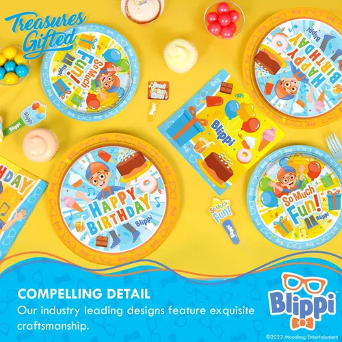 Vista 5 de Treasures Gifted Platos de postre Blippi con licencia oficial de 8 unidades – 7 pulgadas – Platos de fiesta Blippi – Suministros para fiesta