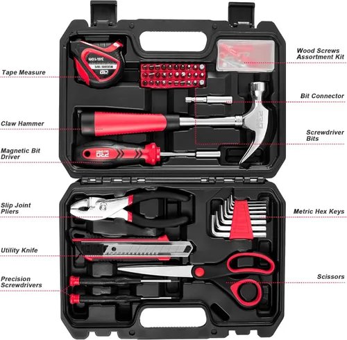 Vista 3 de Prostormer - Kit de herramientas de 93 piezas para reparaciones básicas del hogar con estuche de almacenamiento, pequeño kit de caja de herramientas