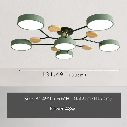 Vista 5 de Lámpara de techo LED regulable de 6 luces, 32 pulgadas, moderna lámpara de techo de madera de 48 W para sala de estar, dormitorio, cocina, 3000