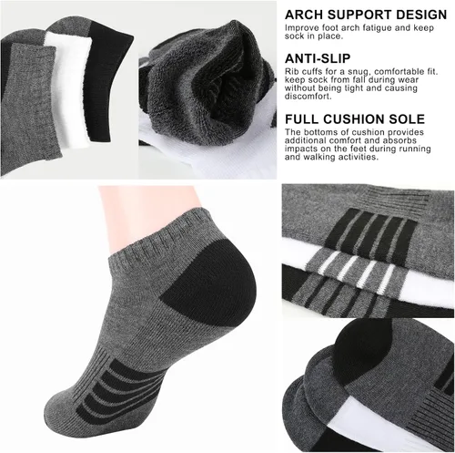 Vista 6 de COOVAN Mens Ankle Socks 8 Pairs Low Cut Sock 8 Pack Casual Short Sock Size 10-13