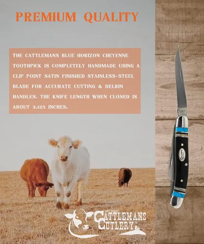 Vista 5 de Cattlemans Cutlery Cheyenne Series Blue Horizon Stockman - Cuchillo de bolsillo plegable, 3 cuchillas de acero inoxidable en 1 cuchillo