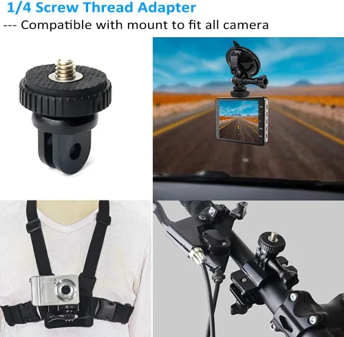 Vista 5 de Accesorios para cámara de acción, soportes curvados y planos adhesivos con hebilla, rosca de tornillo de 1/4 con tornillo de pulgar, compatible