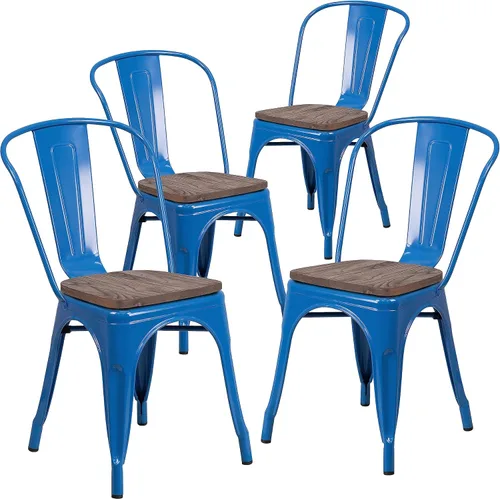 Vista 20 de Flash Furniture Perry - Silla apilable de metal con asiento de madera, 1 paquete, color negro