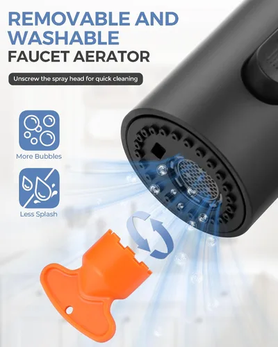 Vista 3 de Cabezal de Repuesto para Rociador de Grifo Extraíble, Cabezal de Rociador Extraíble Negro de 3 Funciones con 9 Adaptadores para Grifo de Fregadero