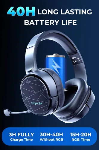 Vista 8 de Gvyugke Auriculares inalámbricos para juegos para PS5PS4PCNintendo SwitchMac, 2.4 GHz, auriculares Bluetooth 5.2 para juegos con micrófono