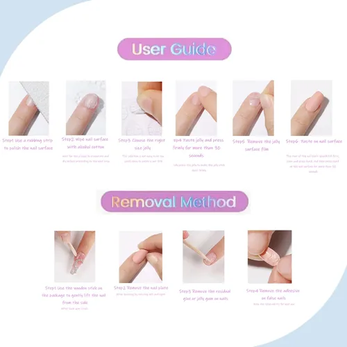 Vista 6 de Uñas postizas a presión moradas, cortas, cuadradas, SWEKKE bonitas, uñas postizas con diseños florales morados y blancos, cobertura completa