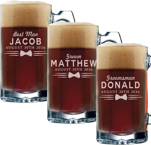 Vista 7 de Conjuntos personalizados de tazas de cerveza padrinos de boda, estilo uniforme de 12 oz (1)