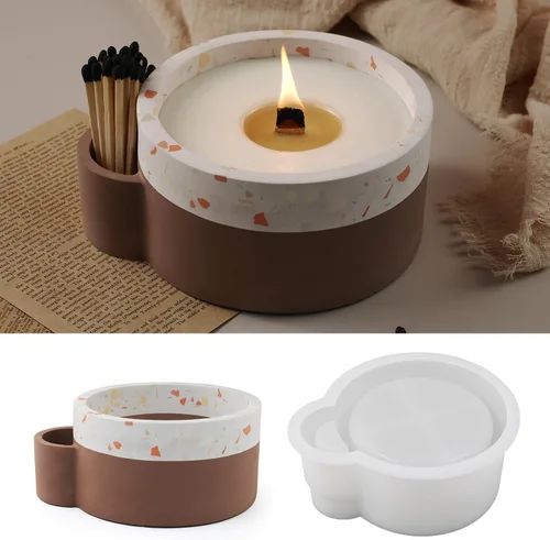 Vista 10 de Moldes redondos para tarros de velas, moldes de silicona cilíndrica creativa, moldes para hacer botellas redondas de rayas de hormigón