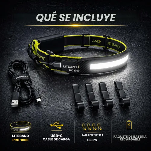 Vista 9 de Liteband PRO - Linterna frontal personal ajustable de haz ancho serie 1000, iluminación de 210°, funciona con pilas, se adapta a cascos y cascos