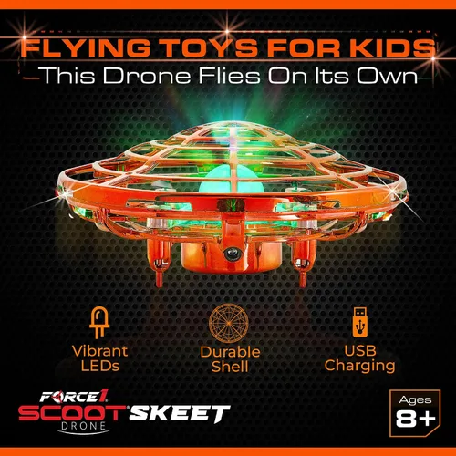 Vista 6 de Force1 Scoot Skeet Mini Drone Juego de disparos electrónico para niños (solo dron): Drones de mano para niños compatibles con Scoot Skeet LED