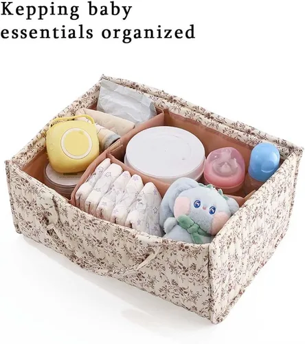 Vista 4 de Organizador floral de pañales para bebé, elegante cesta de almacenamiento resistente al agua para pañales y toallitas para bebé, organizador