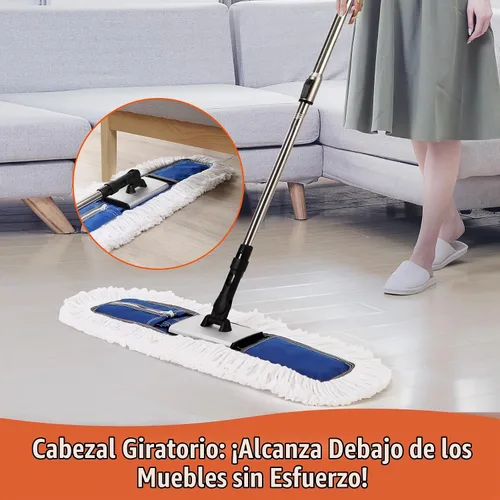 Vista 6 de CLEANHOME Trapeador de polvo comercial resistente de 24 pulgadas para suelos de madera dura y áreas grandes, con 2 almohadillas de microfibra, mango