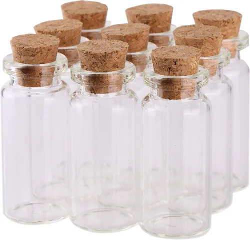 Vista 4 de MaxMau Botellas de vidrio pequeñas de 0.3 onzas líquidas con tapones de corcho, paquete de 100 frascos pequeños para manualidades, proyectos