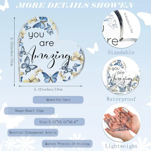Vista 2 de Yulejo - Regalo inspirador de mariposa con texto en inglés «You Are Amazing Love», decoración de mariposa con forma de corazón de acrílico