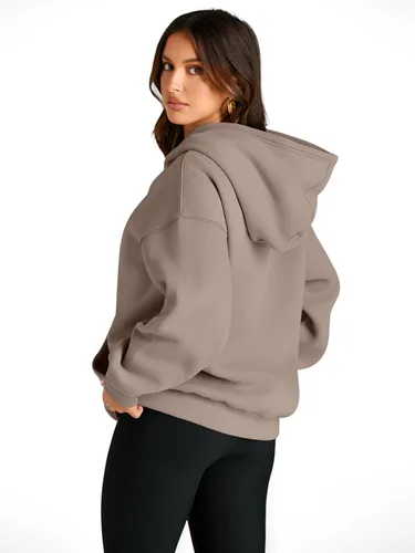 Vista 4 de Trendy Queen - Sudaderas extragrandes con capucha para mujer, suéteres de manga larga, sin botones, de vellón, de otoño, ropa de invierno