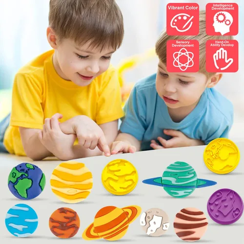 Vista 5 de VConejo Juegos de Masa de Color para Niños de 2 a 4 años, Juego de Herramientas de Masa de Color con Tema de Planetas para Niños de 4 a 8 años