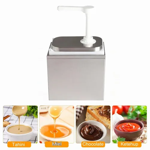Vista 3 de Dispensador de salsa de 2.1 cuartos de galón con bomba, estación de bomba comercial de acero inoxidable para chocolate caliente, dulce de azúcar
