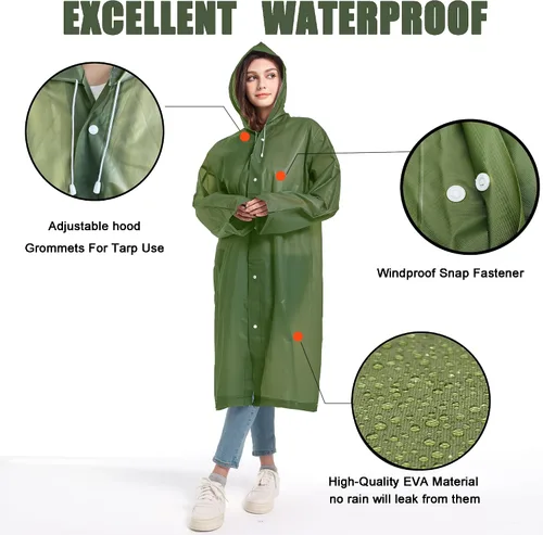 Vista 27 de Abrigos de lluvia (paquete de 2) – Ponchos de lluvia reutilizables de EVA para adultos, chaquetas impermeables para hombres y mujeres