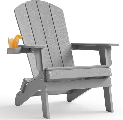 Vista 20 de YEFU Silla Adirondack, silla Adirondack de plástico de gran tamaño, sillas plegables para exteriores con soporte para tazas, silla de césped