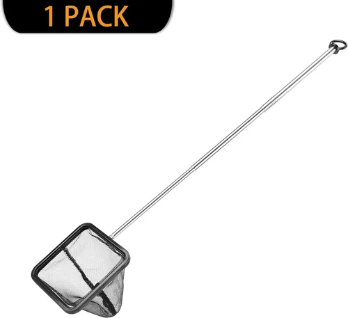 Vista 5 de Red de acuario con mango largo extensible de acero inoxidable, malla fina para pecera