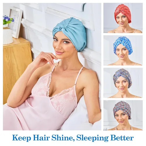 Vista 119 de Gorro de satén de seda ajustable para envolver el cabello para dormir, gorro de dormir de doble capa, turbante nocturno para cabello largo y rizado
