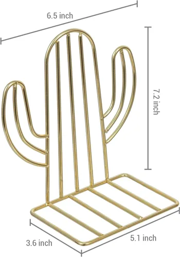 Vista 5 de MyGift Moderno sujetalibros de alambre de metal de tono latón, diseño de cactus, estilo del suroeste del desierto en forma de Sagauro, soportes