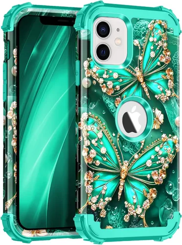 Vista 44 de Miqala Funda para iPhone 12, iPhone 12 Pro, que brilla en la oscuridad, tres capas, resistente a los golpes, protección de plástico duro + funda