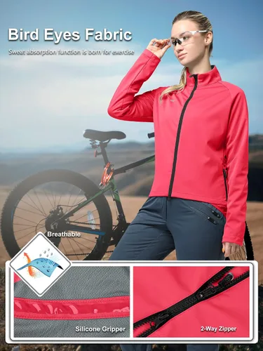 Vista 6 de 33,000ft Chaquetas de ciclismo para mujer, chaqueta térmica impermeable para correr, chaqueta de invierno transpirable