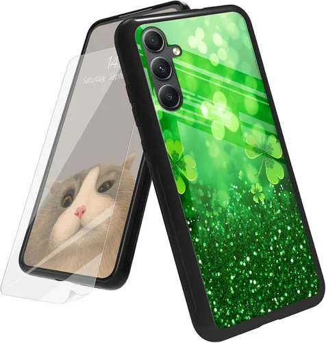 Vista 162 de Funda para Samsung Galaxy A12 5G con protector de pantalla, parte trasera de vidrio templado + TPU de silicona suave que absorbe los golpes