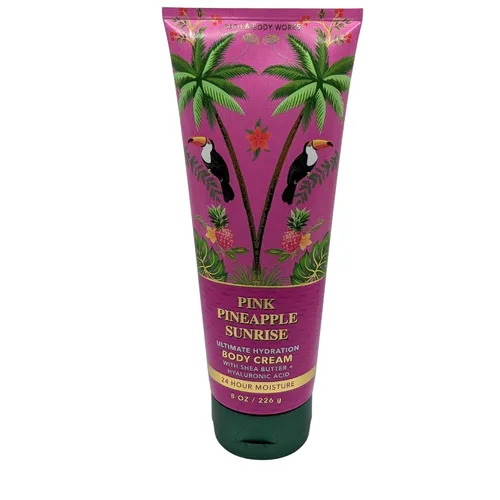 Vista 2 de Bath & Body Works Pink Pineapple Sunrise - Paquete de 3 piezas - Niebla de fragancia fina, crema corporal de hidratación definitiva y gel de ducha