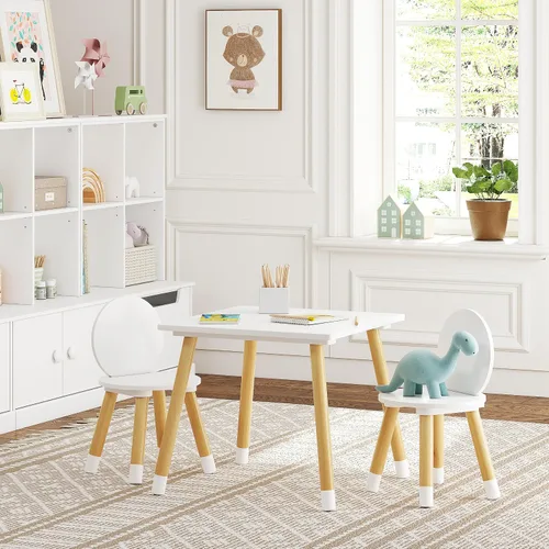 Vista 3 de UTEX Juego de mesa para niños con 2 sillas para niños pequeños, niños, niñas, juego de mesa y sillas para niños de 3 piezas, color blanco