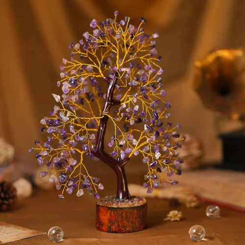 Vista 7 de Árbol de cristal de amatista YUVDIPR, piedras preciosas y cristales, decoración de escritorio de piedra de amatista, cristal sanador, árbol de gemas