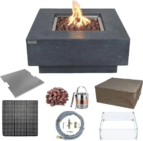 Vista 38 de Elementi+ Mesa de Fuego de Gas Colorado de Hormigón Fundido de 56" Rectangular, Hoguera al Aire Libre con Ignición Electrónica Incluye Cubierta