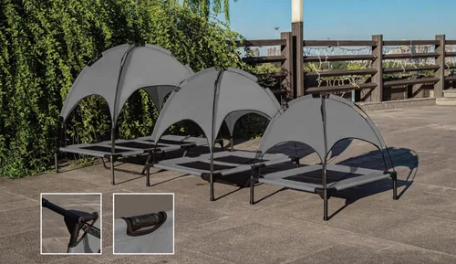 Vista 2 de Cama elevada para perros de 35 pulgadas con toldo extraíble, tamaño mediano, color gris Impermeable, transpirable, para camping, playa, patio