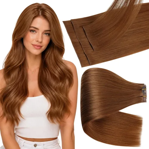 Vista 23 de Full Shine - Extensiones de cabello sin costuras con clip, color marrón oscuro