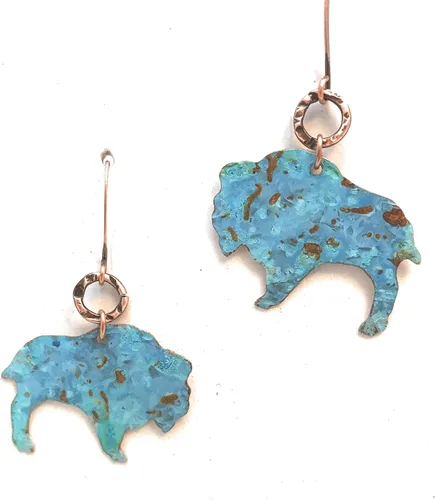 Vista 8 de Boho Turquoise Rust Patina Buffalo Earrings Copper Jewelry Gift Ideas for Women