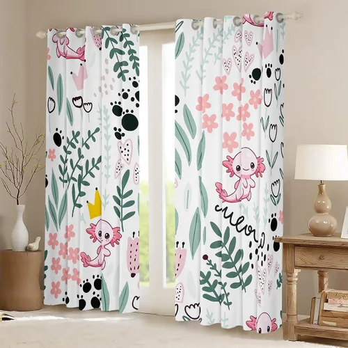 Vista 2 de Manfei Lindas cortinas de ventana con estampado de hojas de flores para niños, niñas y adultos, tratamiento de ventana de ajolote floral botánico