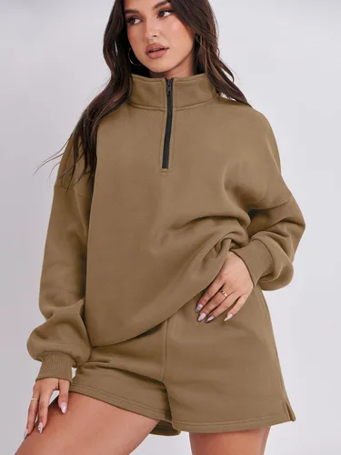 Vista 3 de Prinbara Women 2 Piece Outfits Fall Clothes Set Sweatsuit Oversized Half Zip Casual Short Set Lounge 2023 Trendy Sweat