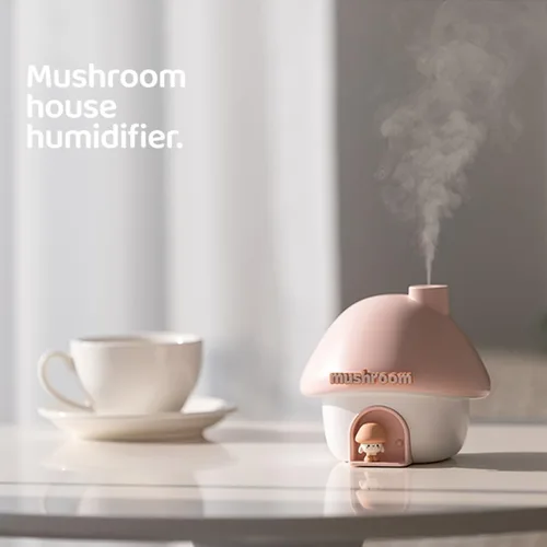 Vista 2 de Lindo humidificador de casa de hongos, humidificador pequeño de niebla fría de 10.1 fl oz, mini humidificador de aire portátil recargable por USB