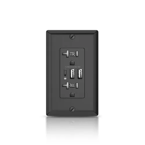 Vista 8 de Toma USB, enchufe de receptáculo TR de 15 amperios con cargador de pared USB C, toma de corriente de carga de 30W y 6.0A con 3 puertos, toma Negro