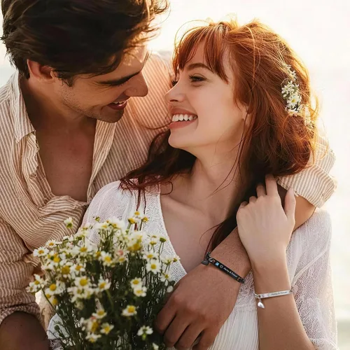 Vista 5 de MEALGUET Pulseras a juego para parejas para hombres y mujeres: juego de pulseras de cadena de eslabones cubanos de acero inoxidable para novio