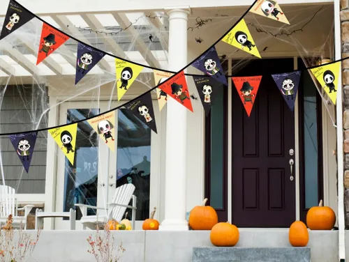 Vista 8 de Cartel temático de personajes de películas de terror para decoración de interiores y exteriores, suministros de fiesta de Halloween, decoraciones
