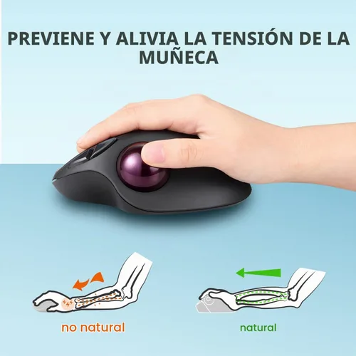 Vista 5 de Perixx 11568 Perimice-717 - Ratón inalámbrico de Trackball, Trackball integrado de 1.34 pulgadas con función de señalización, 5 botones