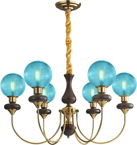Vista 10 de Candelabro de globo de cristal verde con 6 luces, lámpara colgante moderna de mediados de siglo, lámpara colgante Art Deco para comedor, cocina