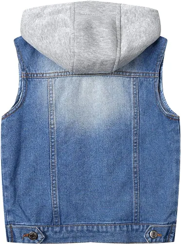Vista 2 de LISUEYNE Chaleco de mezclilla desgastado con capucha rasgada para niños grandes