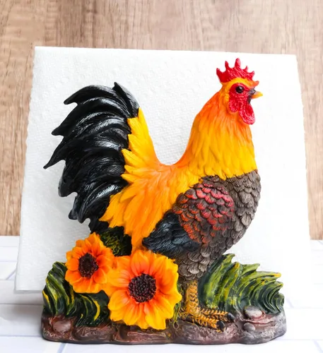 Vista 8 de Ebros Gift Farm Morning Crow Rooster - Servilletero para cena, 6 pulgadas de alto, mesa occidental rústica, centro de mesa decorativa de pollos