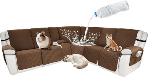 Vista 52 de Fundas impermeables para sofá reclinable seccional en forma de L, 7 piezas, antideslizantes, lavables, juego de fundas reclinables para mascotas